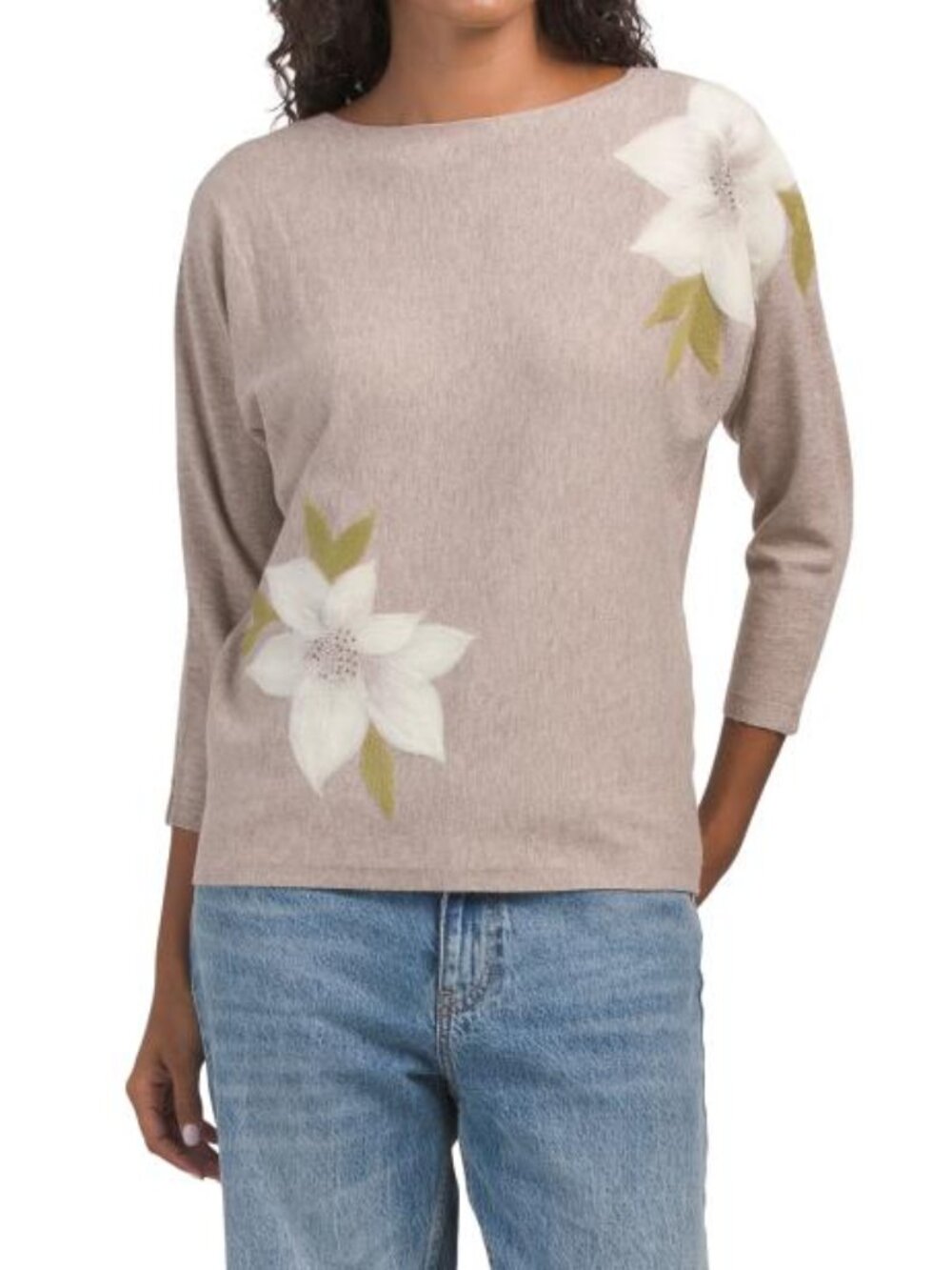 AAEDA Flower Embroidery Dolman Three-quarter Sleeve